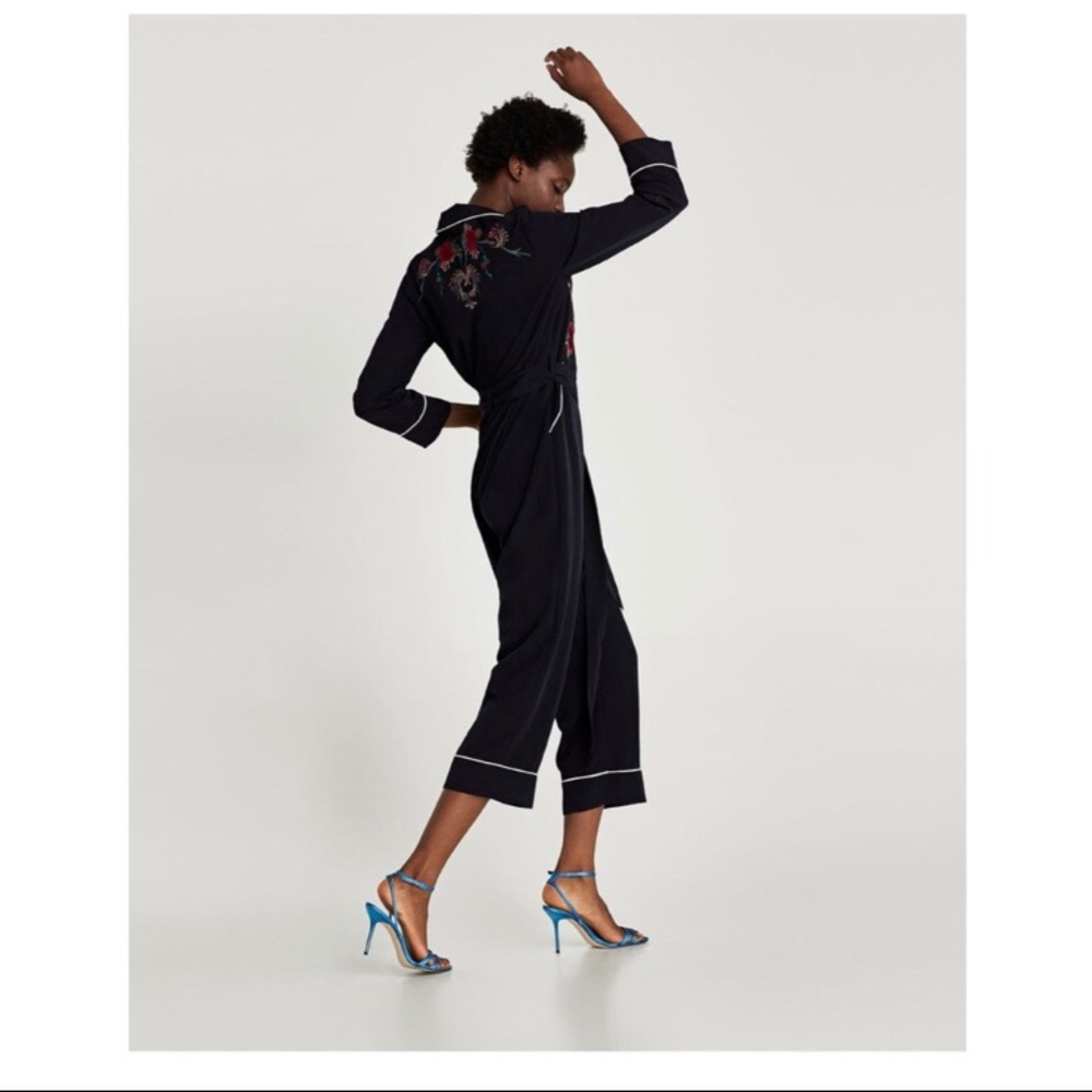 Zara embroidered jumpsuit with belt - Picture 3 of 8
